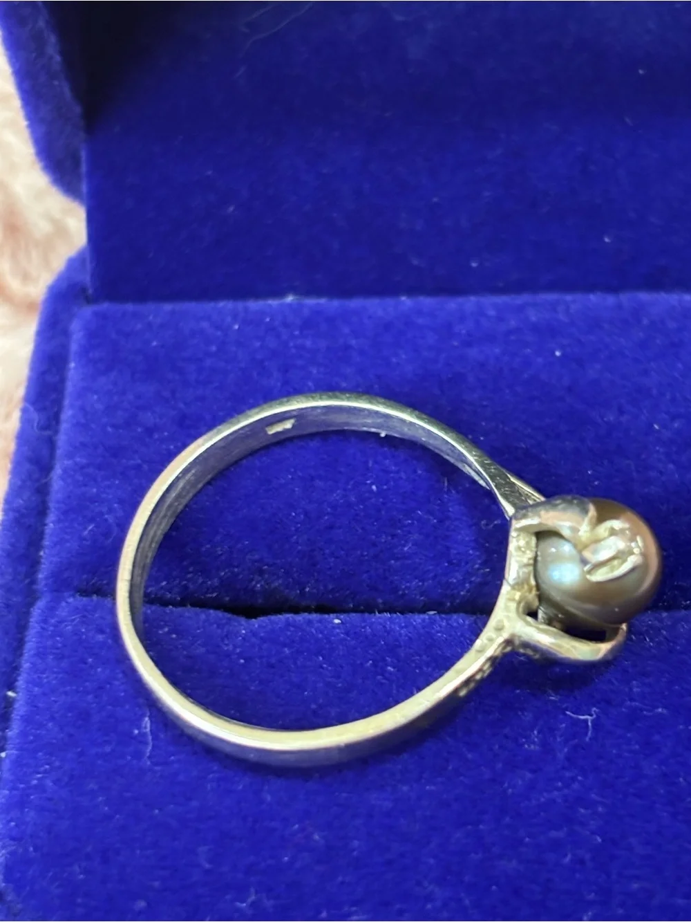 Real Pearl and Cubic Zirconia sterling Silver Ring - Dark Brown Pearl